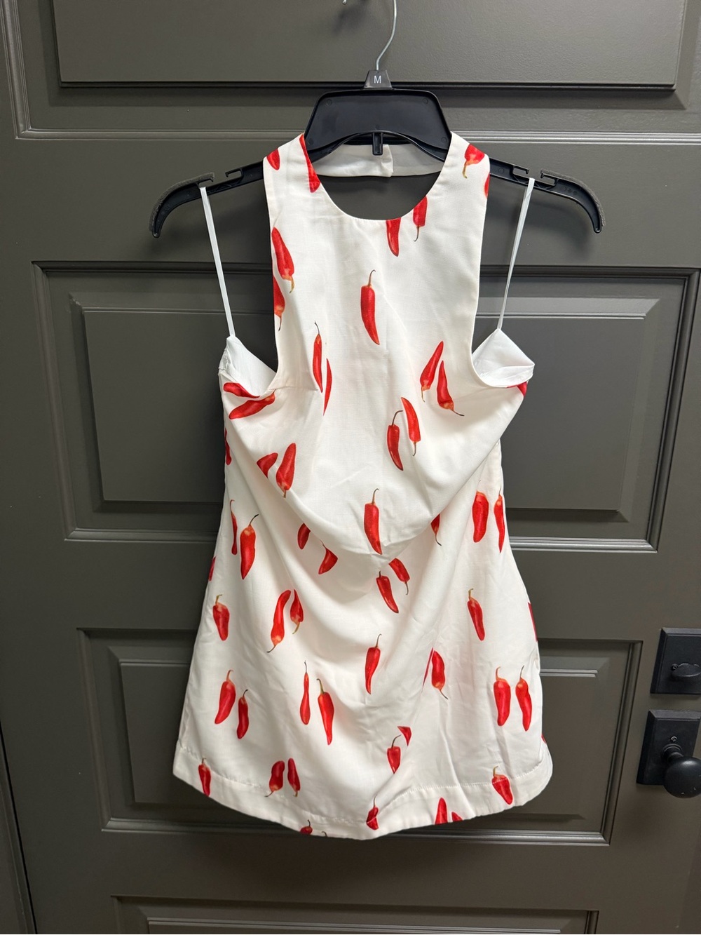Commense White Backless Mini Dress with Red Pepper Print